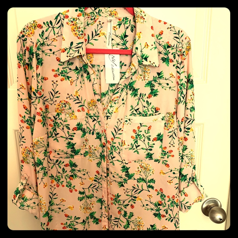 Women’s silky button up top floral print